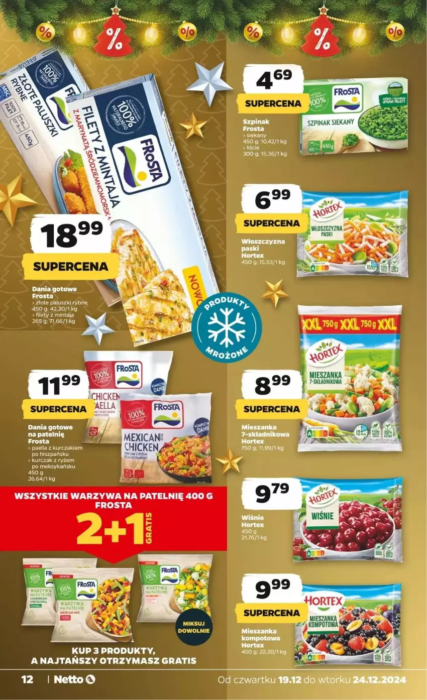 Gazetka promocyjna Netto - ważna 19.12 do 24.12.2024 - strona 4 - produkty: Dania gotowe, Frosta, Gin, Gra, Hortex, Kurczak, Paluszki rybne, Ryż, Warzywa