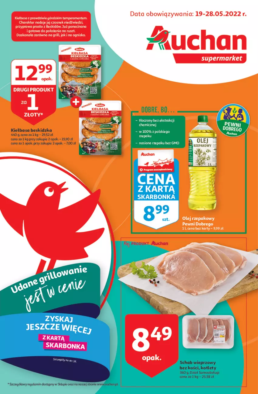 Gazetka promocyjna Auchan - Udane grillowanie jest w cenie Supermarkety - ważna 19.05 do 28.05.2022 - strona 1 - produkty: Kiełbasa