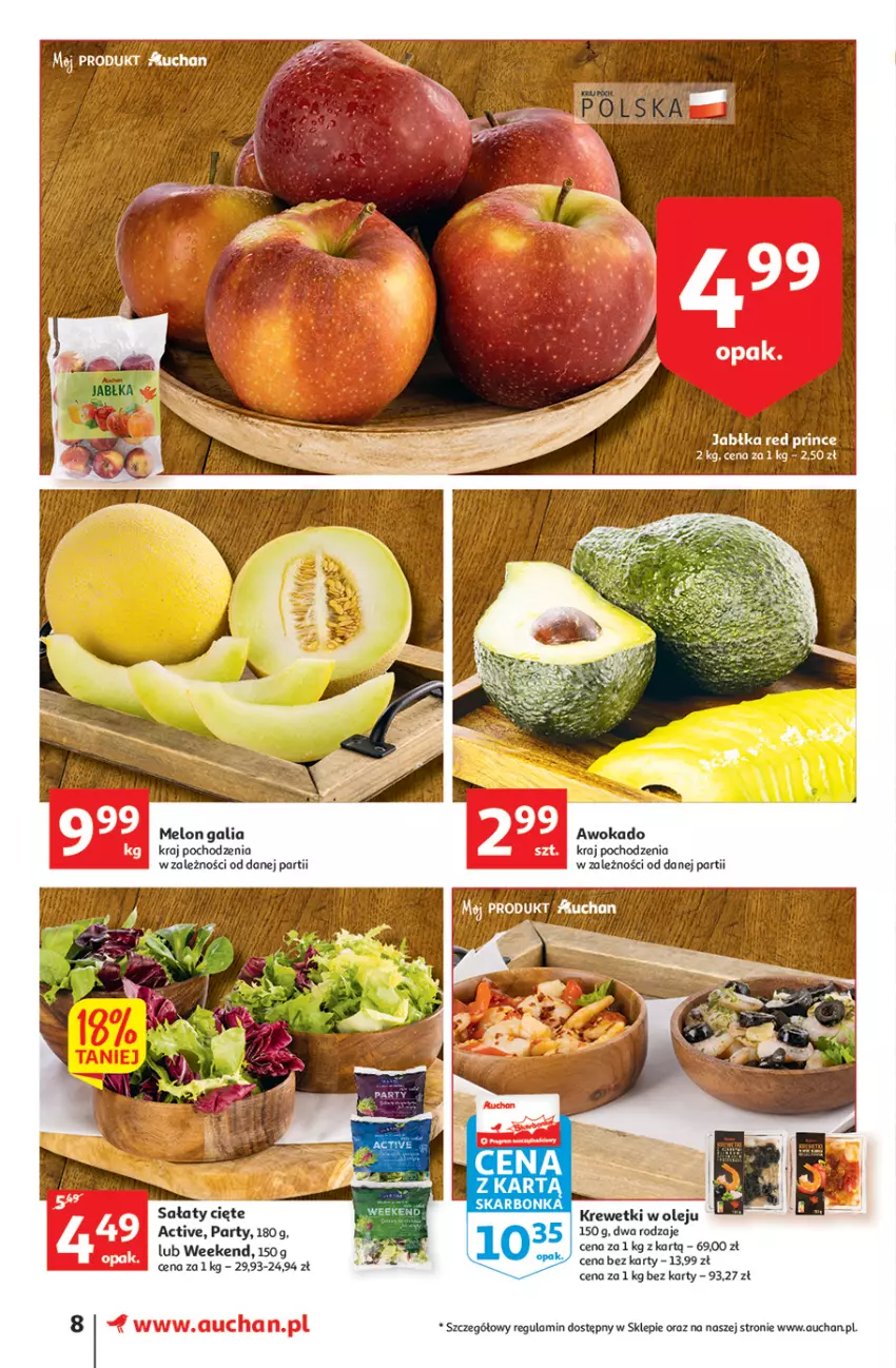 Gazetka promocyjna Auchan - Udane grillowanie jest w cenie Supermarkety - ważna 19.05 do 28.05.2022 - strona 8 - produkty: Jabłka, Krewetki, Melon, Olej, Sałat