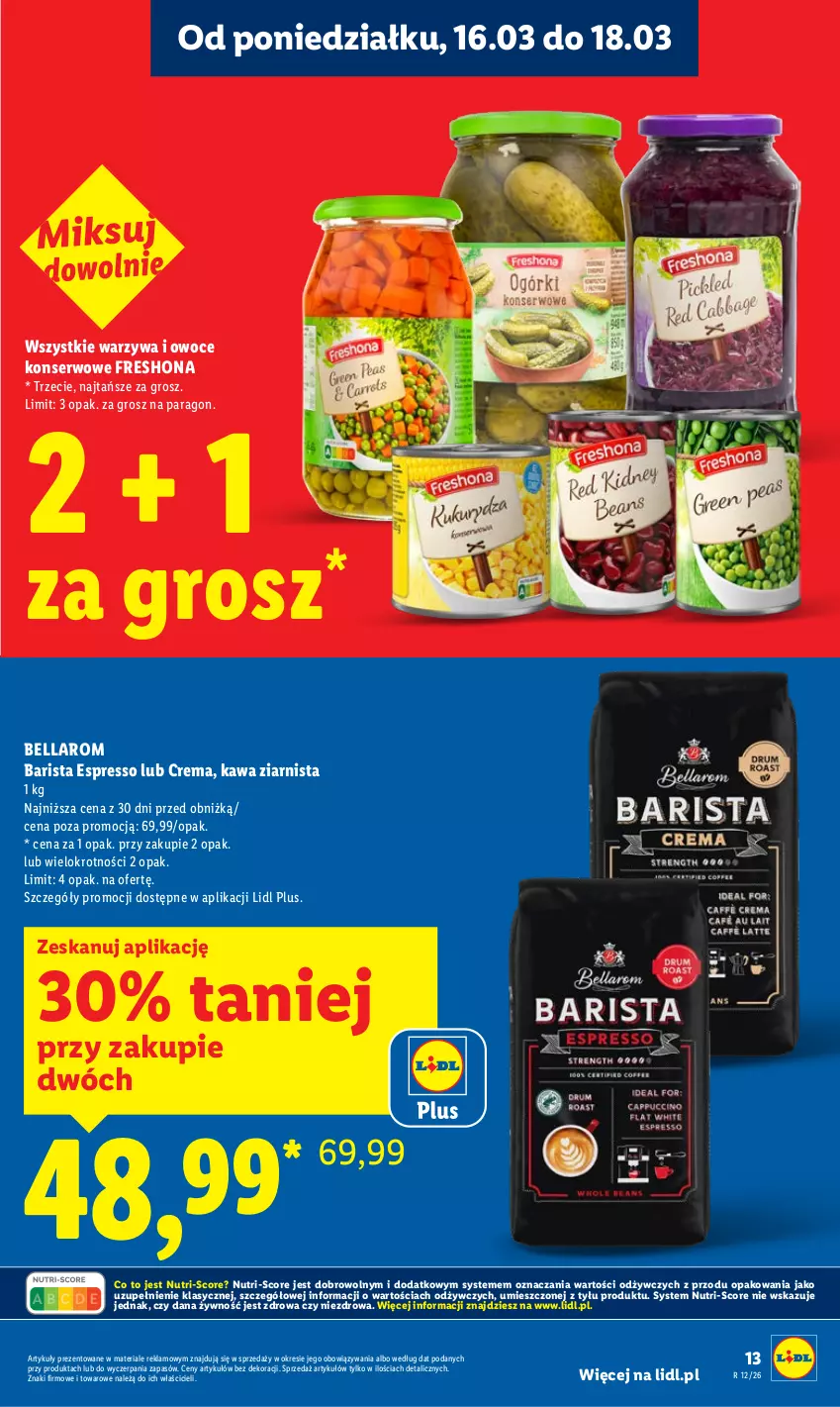 Gazetka promocyjna Lidl - Gazetka ważna od 16.03 do 18.03 - ważna 16.03 do 18.03.2026 - strona 13 - produkty: Bell, Bella, Kawa, Kawa ziarnista, Owoce, Ser, Warzywa, Warzywa i owoce