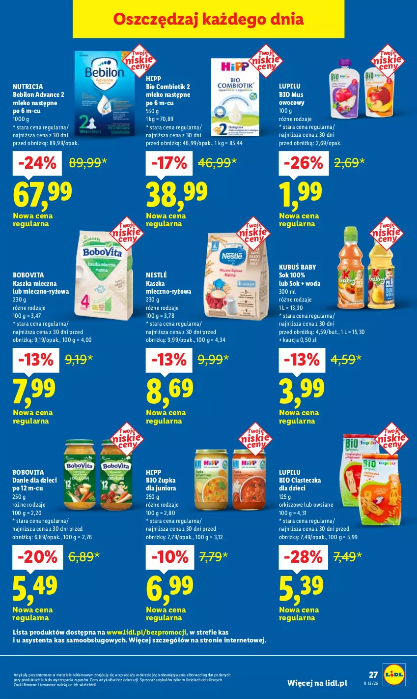 Gazetka promocyjna Lidl - Gazetka ważna od 16.03 do 18.03 - ważna 16.03 do 18.03.2026 - strona 27 - produkty: BEBILON, BoboVita, Danie dla dzieci, Dzieci, HiPP, Hipp Bio, Kubuś, Mleko, Mus, Nestlé, O nas, Ryż, Sok, Woda