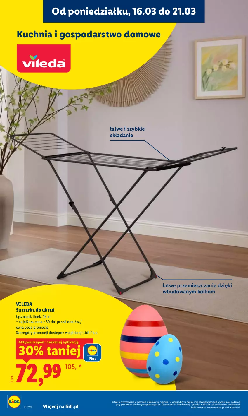 Gazetka promocyjna Lidl - Gazetka ważna od 16.03 do 18.03 - ważna 16.03 do 18.03.2026 - strona 28 - produkty: Kuchnia, Suszarka, Suszarka do ubrań, Vileda