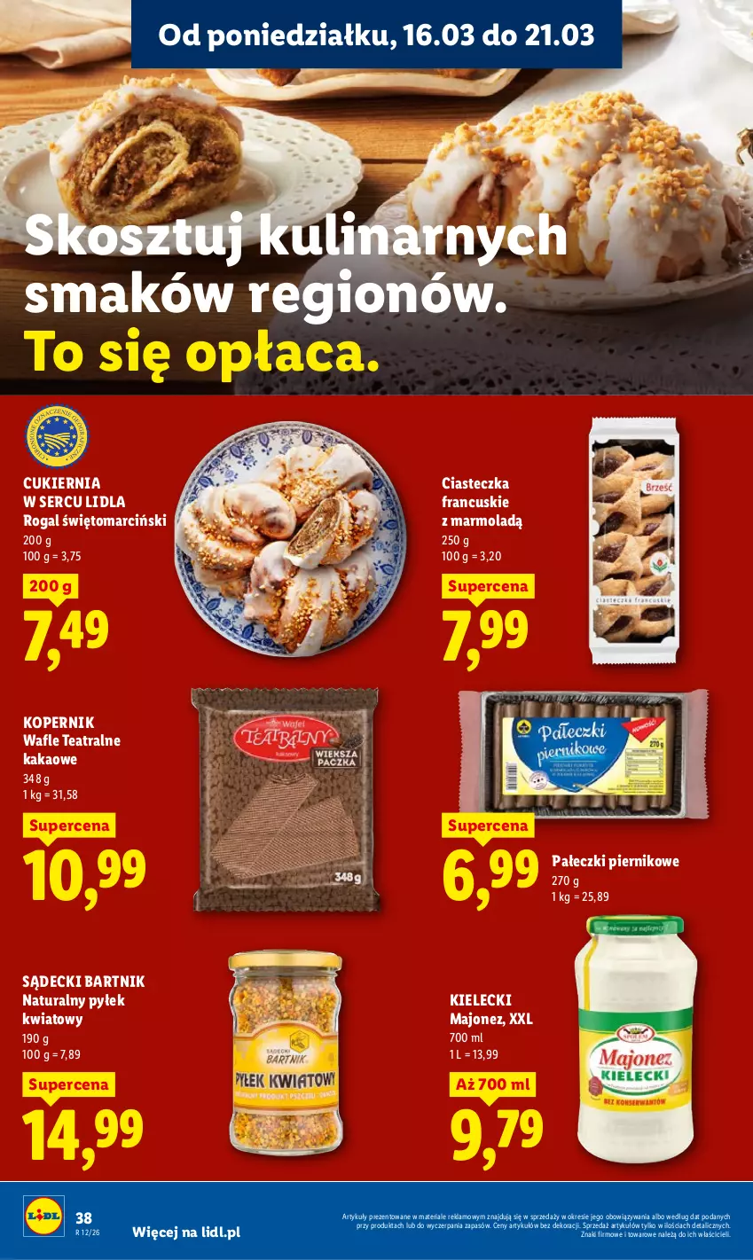 Gazetka promocyjna Lidl - Gazetka ważna od 16.03 do 18.03 - ważna 16.03 do 18.03.2026 - strona 40 - produkty: Cukier, Kakao, Kosz, Majonez, Mola, Piernik, Rogal, Ser, Wafle