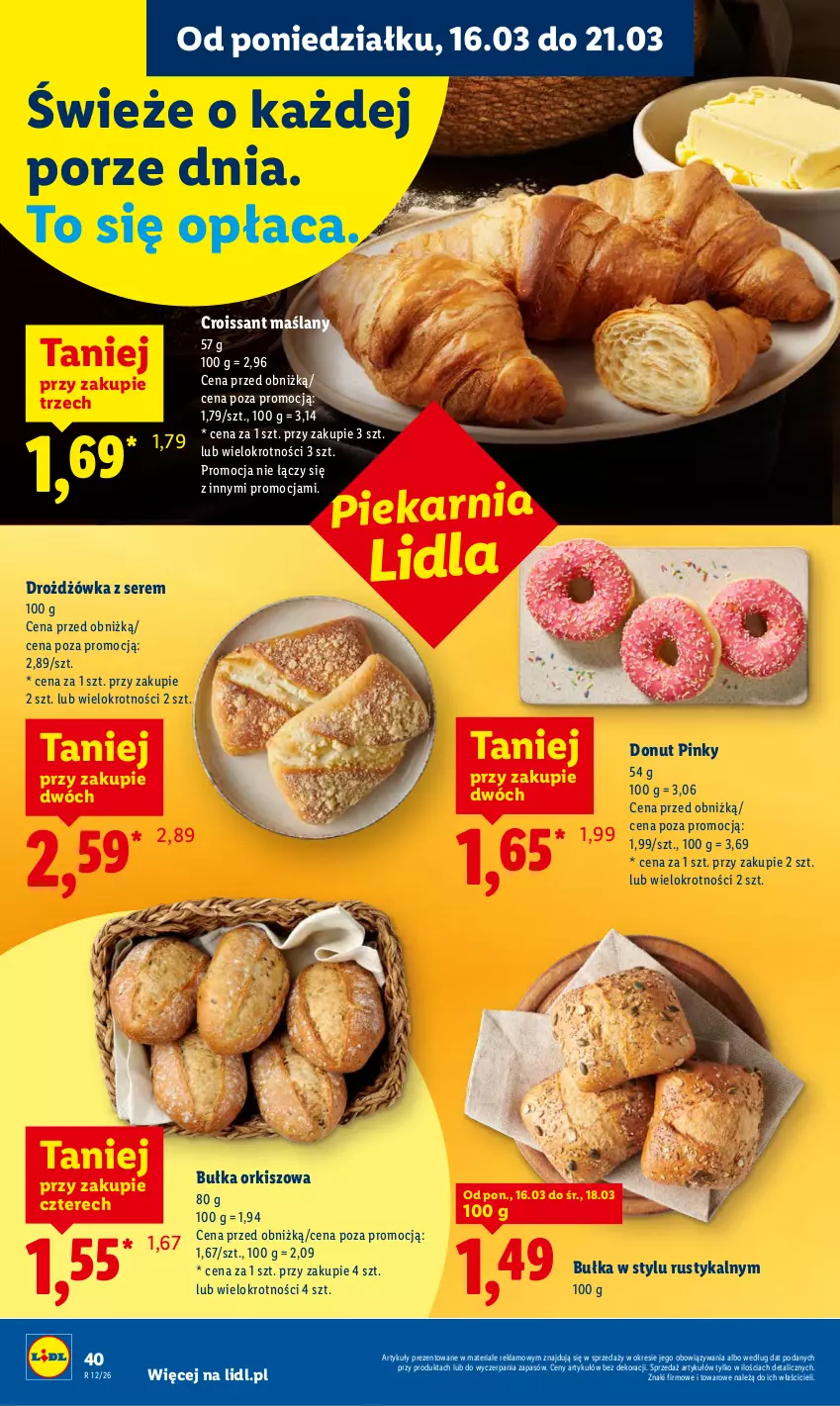 Gazetka promocyjna Lidl - Gazetka ważna od 16.03 do 18.03 - ważna 16.03 do 18.03.2026 - strona 42 - produkty: Bułka, Croissant, Donut, Por, Rust, Ser