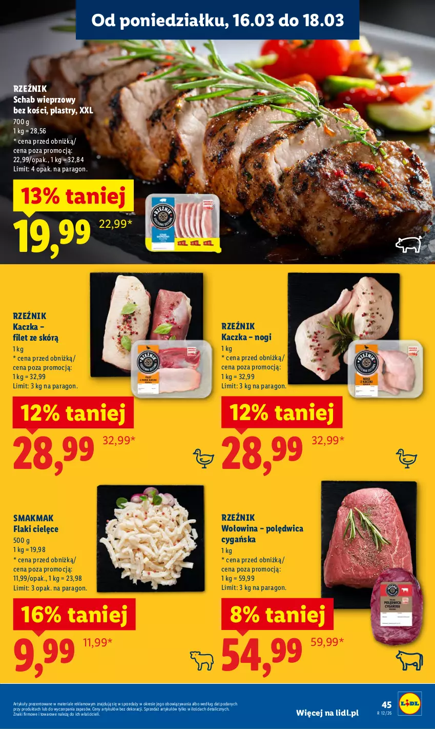 Gazetka promocyjna Lidl - Gazetka ważna od 16.03 do 18.03 - ważna 16.03 do 18.03.2026 - strona 47 - produkty: Flaki, Kaczka, Polędwica, Schab wieprzowy, Wołowina