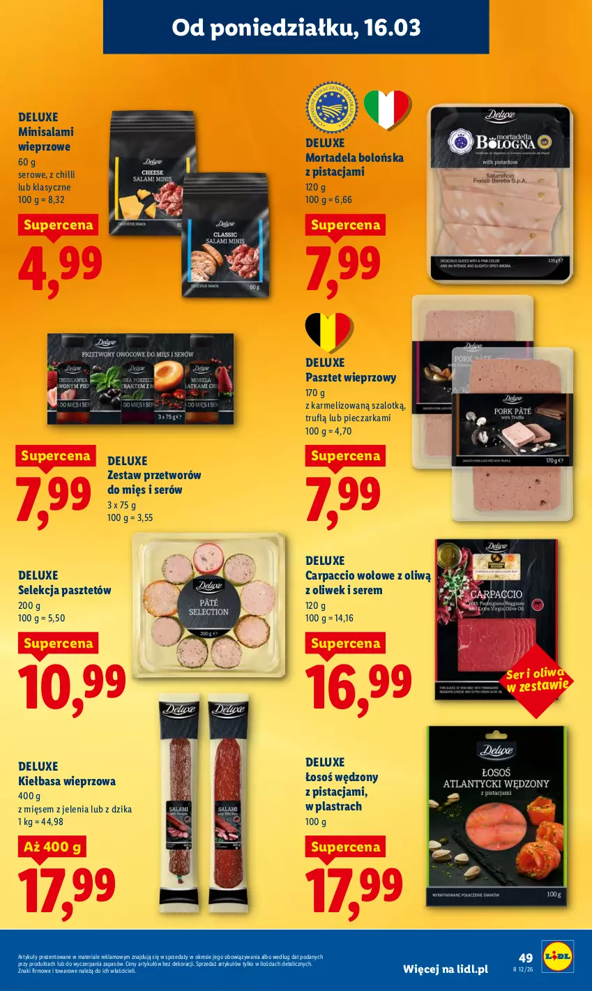 Gazetka promocyjna Lidl - Gazetka ważna od 16.03 do 18.03 - ważna 16.03 do 18.03.2026 - strona 51 - produkty: Carpaccio, Kiełbasa, Oliwa, Pasztet, Piec, Pieczarka, Salami, Ser, Szal