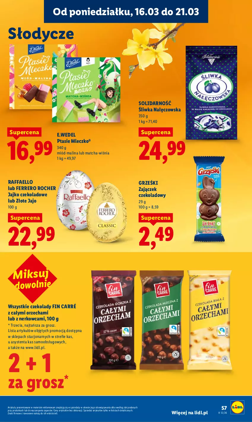 Gazetka promocyjna Lidl - Gazetka ważna od 16.03 do 18.03 - ważna 16.03 do 18.03.2026 - strona 59 - produkty: Fa, Ferrero, Ferrero Rocher, Grześki, Miód, Mleczko, Ptasie mleczko, Raffaello