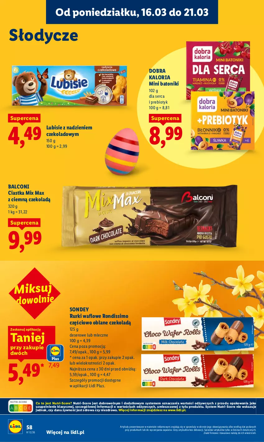 Gazetka promocyjna Lidl - Gazetka ważna od 16.03 do 18.03 - ważna 16.03 do 18.03.2026 - strona 60 - produkty: Alcon, Baton, Ciastka, Deser, Lubisie, Rurki, Ser, Tonik