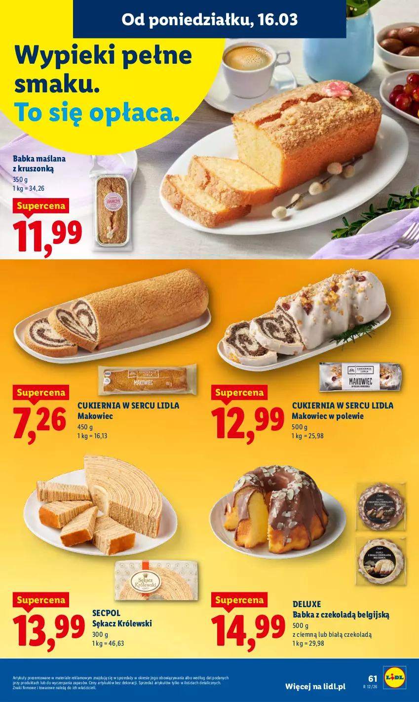 Gazetka promocyjna Lidl - Gazetka ważna od 16.03 do 18.03 - ważna 16.03 do 18.03.2026 - strona 63 - produkty: Babka, Cukier, Królewski, LANA, LG, Makowiec, Sękacz, Ser
