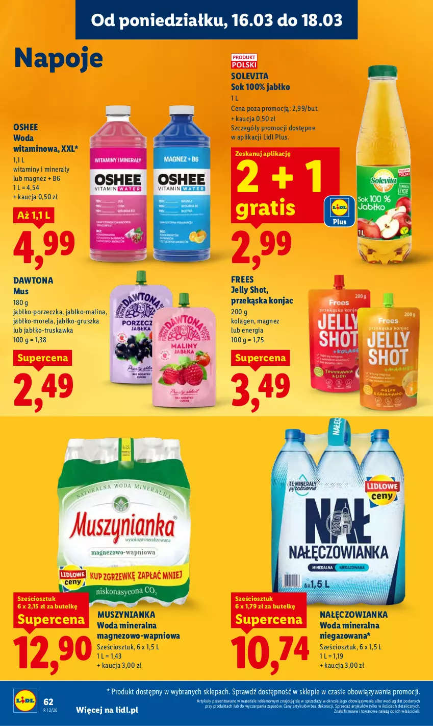 Gazetka promocyjna Lidl - Gazetka ważna od 16.03 do 18.03 - ważna 16.03 do 18.03.2026 - strona 64 - produkty: Dawtona, Gra, Kolagen, Magnez, Morela, Mus, Muszynianka, Nałęczowianka, Napoje, Oshee, Por, Sok, Woda, Woda mineralna
