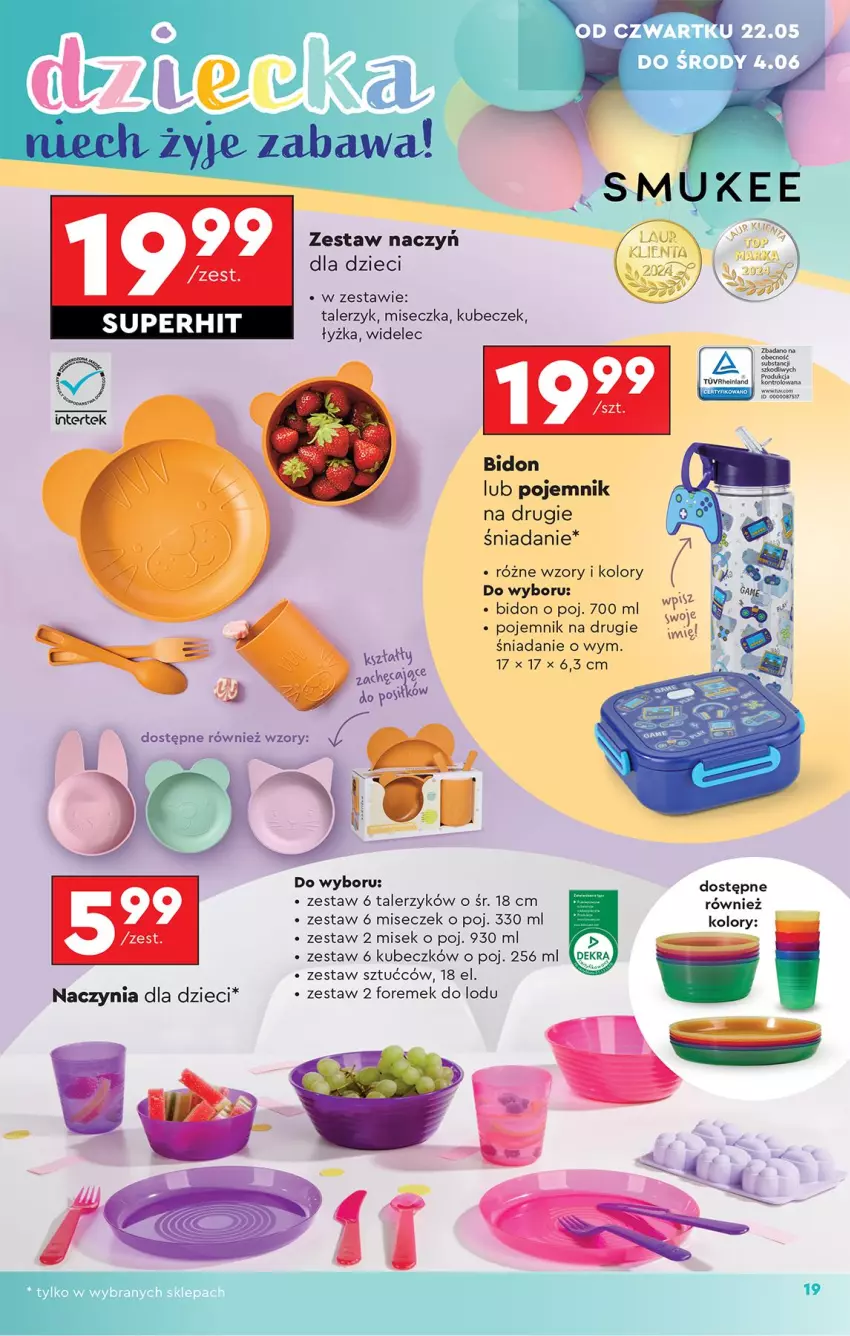 Gazetka promocyjna Biedronka - Okazje Tygodnia - ważna 17.05 do 31.05.2025 - strona 21 - produkty: Dzieci, Miseczka, Pojemnik, Talerz, Talerzyk, Widelec, Zestaw sztućców