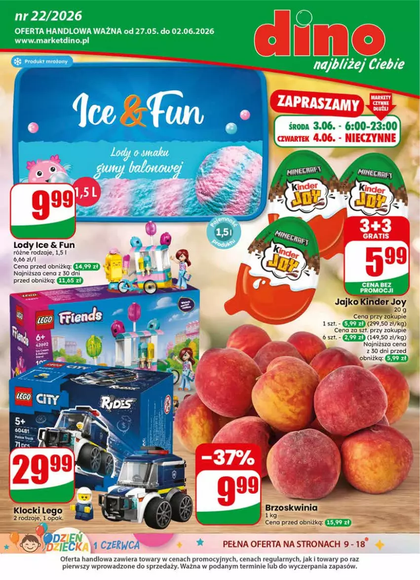 Gazetka promocyjna Dino - Gazetka 22 / 2026 - ważna 27.05 do 02.06.2026 - strona 1 - produkty: Kinder, Klocki, LEGO, Lody