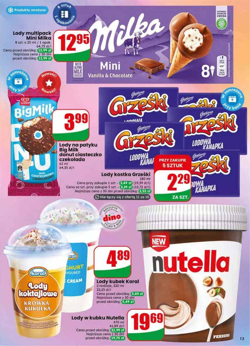 Gazetka promocyjna Dino - Gazetka 22 / 2026 - ważna 27.05 do 02.06.2026 - strona 13 - produkty: Big Milk, Czekolada, Donut, Grześki, Kubek, LG, Lody, Milka, Nutella