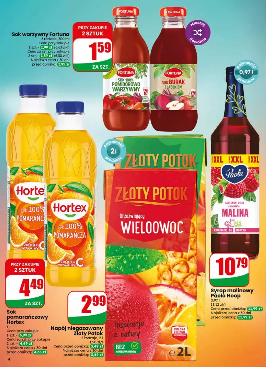 Gazetka promocyjna Dino - Gazetka 22 / 2026 - ważna 27.05 do 02.06.2026 - strona 4 - produkty: Fortuna, Hoop, Napój, Paola, Sok, Syrop