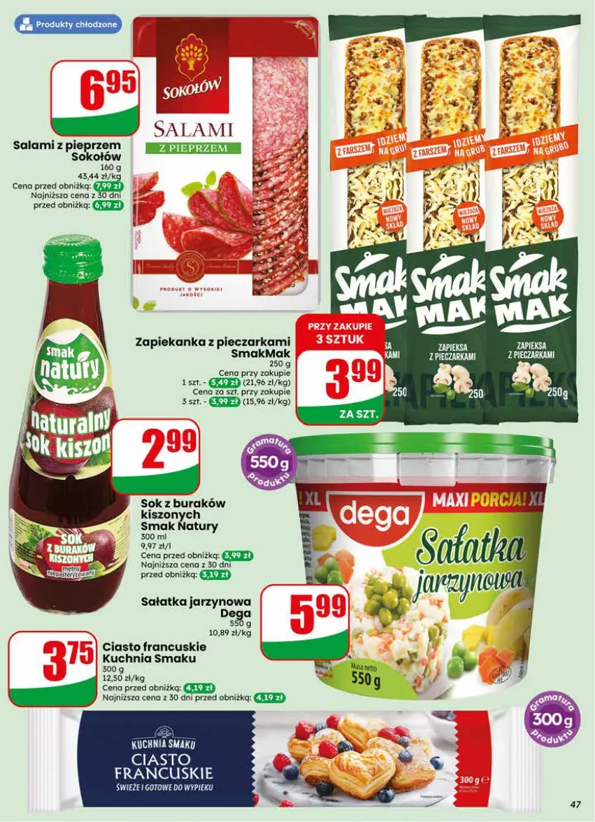 Gazetka promocyjna Dino - Gazetka 22 / 2026 - ważna 27.05 do 02.06.2026 - strona 47 - produkty: Ciasto francuskie, Dega, Fa, Kuchnia, Piec, Pieczarka, Pieprz, Salami, Sałat, Sałatka, Sok, Sokołów, Zapiekanka