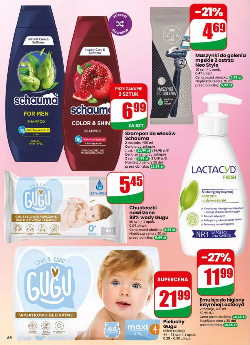 Gazetka promocyjna Dino - Gazetka 22 / 2026 - ważna 27.05 do 02.06.2026 - strona 68 - produkty: Chusteczki, Emulsja, Lactacyd, Pieluchy, Por, Schauma, Szampon, Wibo