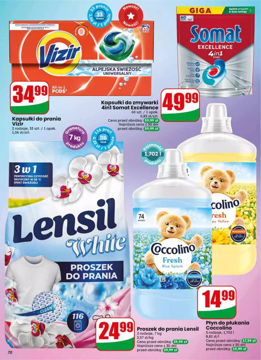 Gazetka promocyjna Dino - Gazetka 22 / 2026 - ważna 27.05 do 02.06.2026 - strona 70 - produkty: Coccolino, Kapsułki do prania, Płyn do płukania, Proszek do prania, Somat, Vizir, Zmywarki