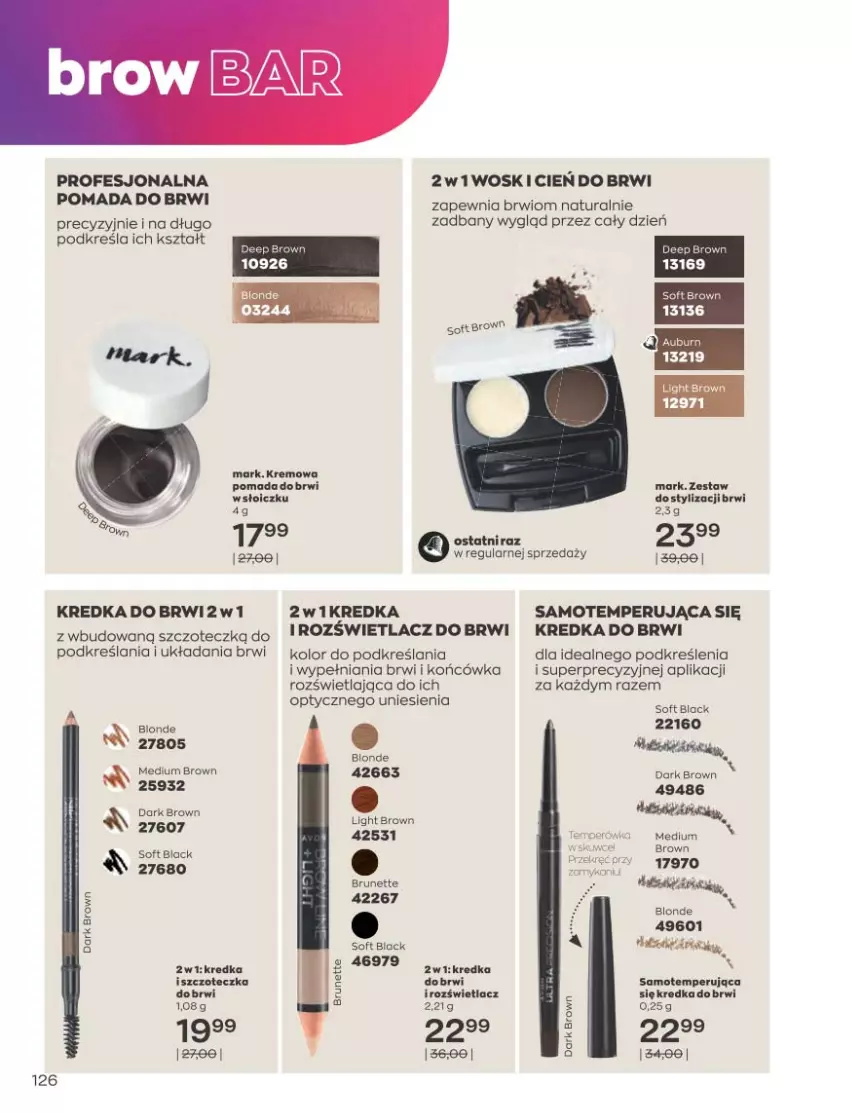 Gazetka promocyjna Avon - Katalog Avon 10/2021 kampania październik - ważna 01.09 do 31.10.2021 - strona 122 - produkty: Cień, Kredka, Kredka do brwi, Lack, Pomada, Pomada do brwi, Rozświetlacz, Szczoteczka