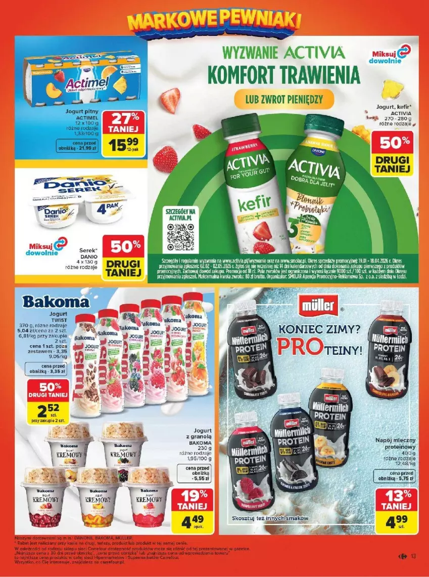 Gazetka promocyjna Carrefour - Gazetka Carrefour, Market Łap markowe pewniaki! - ważna 16.02 do 28.02.2026 - strona 15 - produkty: Activia, AEG, Bakoma, Danone, Fa, Gra, Jogurt, Kalendarz, Kefir, Miecz, Mola, Napój, Penne, Ser, Serek