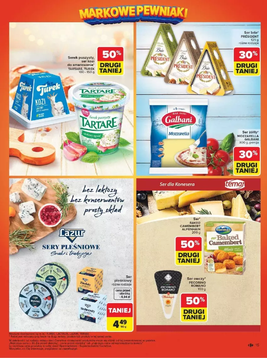 Gazetka promocyjna Carrefour - Gazetka Carrefour, Market Łap markowe pewniaki! - ważna 16.02 do 28.02.2026 - strona 17 - produkty: Brie, Camembert, Fa, Galbani, Lazur, Mozzarella, Pecorino, Ser, Ser kozi, Tarta, Tartare