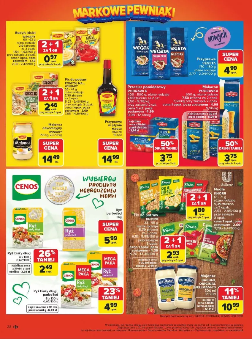 Gazetka promocyjna Carrefour - Gazetka Carrefour, Market Łap markowe pewniaki! - ważna 16.02 do 28.02.2026 - strona 30 - produkty: Budyń, Hama, Kisiel, Maggi, Majonez, Okap, Por, Ryż, Ryż biały, Tarka, Vegeta, Winiary