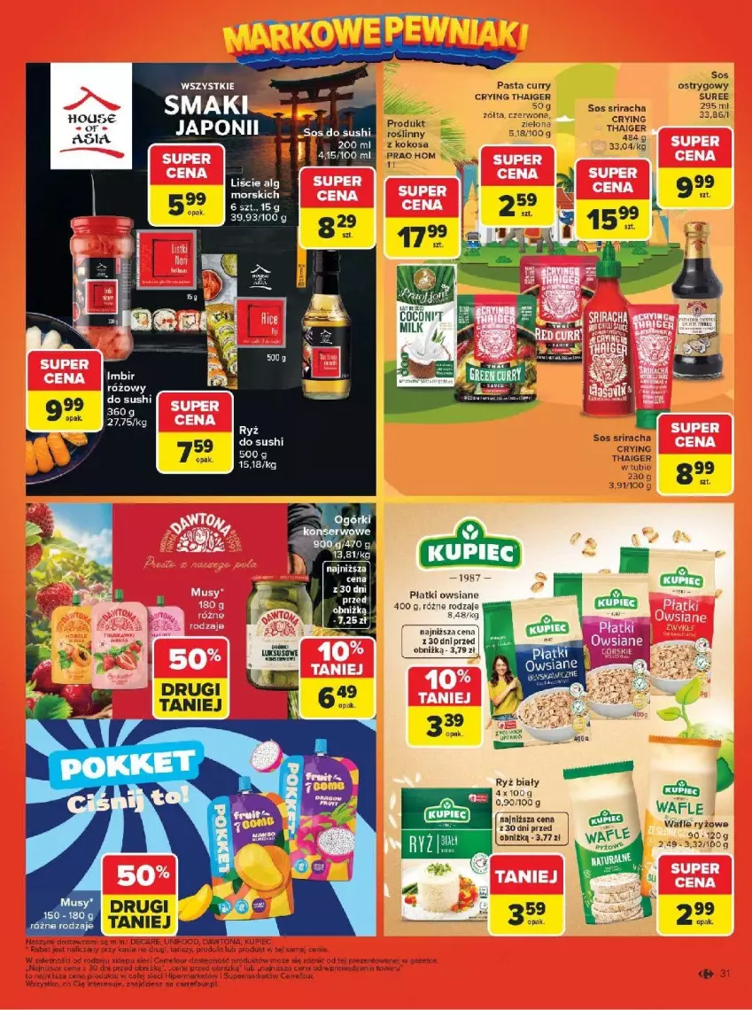 Gazetka promocyjna Carrefour - Gazetka Carrefour, Market Łap markowe pewniaki! - ważna 16.02 do 28.02.2026 - strona 33 - produkty: Fa, Kokos, LG, Mus, Płatki owsiane, Ryż, Ryż biały, Sos, Sushi