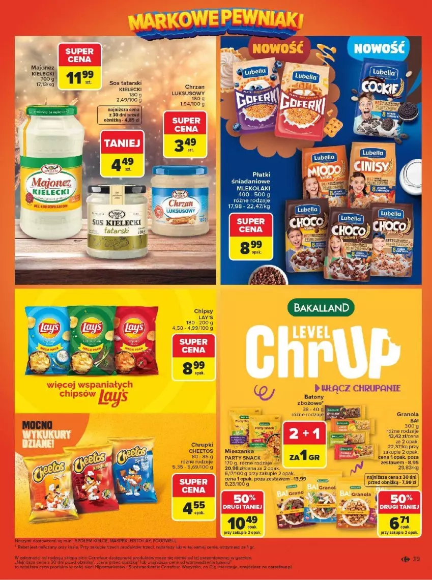 Gazetka promocyjna Carrefour - Gazetka Carrefour, Market Łap markowe pewniaki! - ważna 16.02 do 28.02.2026 - strona 41 - produkty: Ba!, Bakalland, Baton, Cheetos, Chrupki, Chrzan, Danio, Fa, Gra, Granola, Mleko, Sos