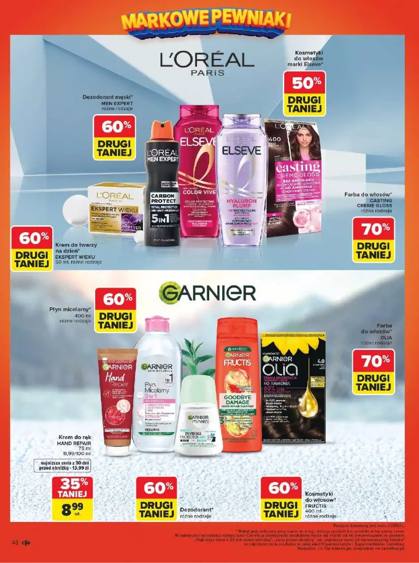 Gazetka promocyjna Carrefour - Gazetka Carrefour, Market Łap markowe pewniaki! - ważna 16.02 do 28.02.2026 - strona 50 - produkty: Dezodorant, Elseve, Fa, Farba do włosów, Garnier, Krem do twarzy, Płyn micelarny