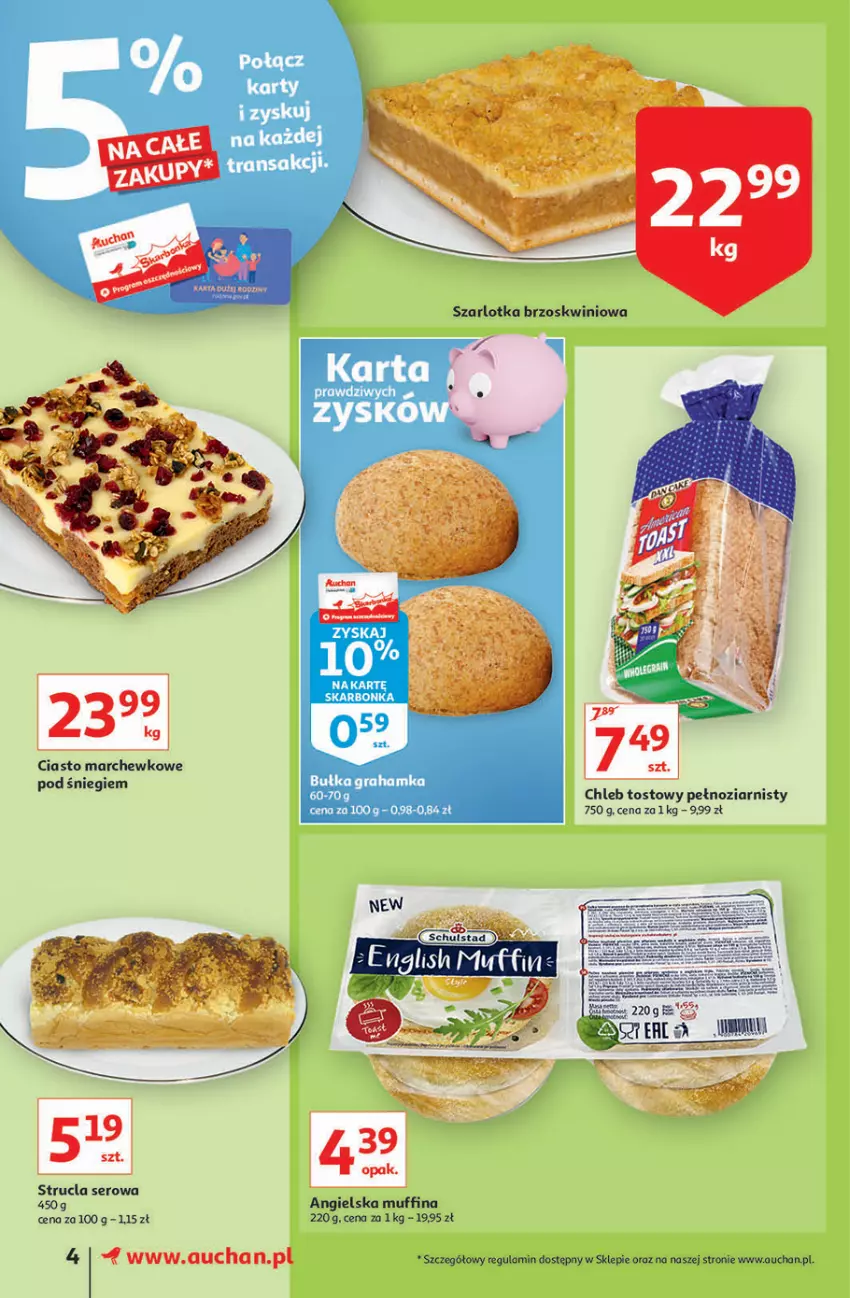 Gazetka promocyjna Auchan - Magia rabatów Supermarkety - ważna 12.11 do 17.11.2021 - strona 4 - produkty: Chleb, Chleb tostowy, Ser, Strucla, Szarlotka