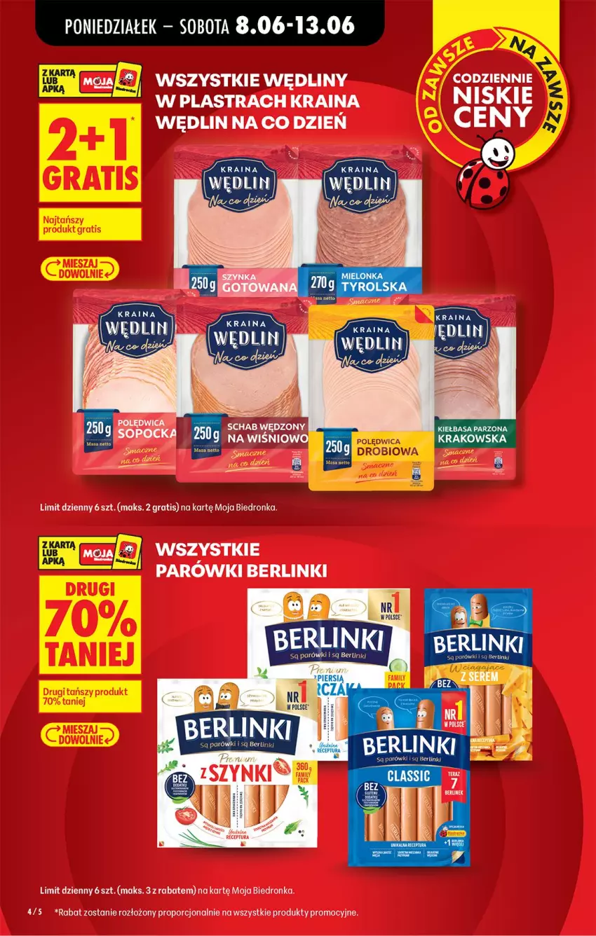 Gazetka promocyjna Biedronka - Od Poniedziałku - ważna 08.06 do 13.06.2026 - strona 4 - produkty: Berlinki, Parówki, Polędwica, Por