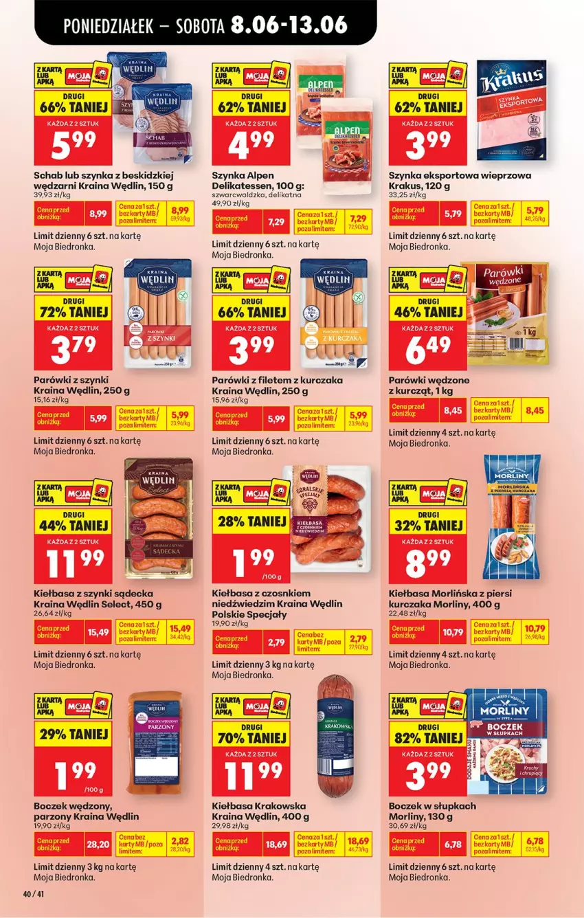 Gazetka promocyjna Biedronka - Od Poniedziałku - ważna 08.06 do 13.06.2026 - strona 48 - produkty: Beskidzki, Boczek, Kiełbasa, Kiełbasa krakowska, Krakus, Kurczak, Morliny, Parówki, Parówki z szynki, Por, Sport, Szynka