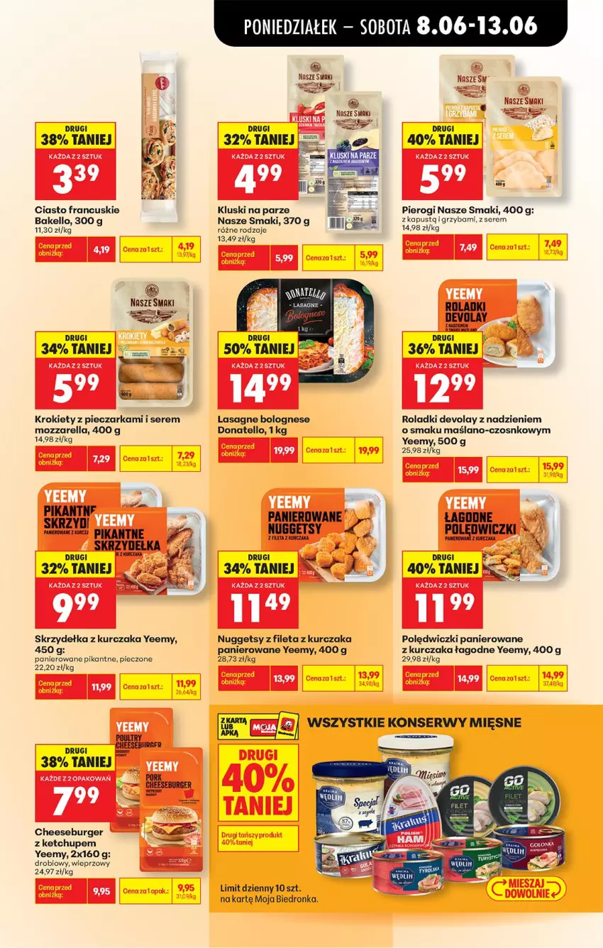 Gazetka promocyjna Biedronka - Od Poniedziałku - ważna 08.06 do 13.06.2026 - strona 49 - produkty: Burger, Ciasto francuskie, Ketchup, Kluski na parze, Krokiety, Kurczak, Lasagne, Lasagne bolognese, Mozzarella, Piec, Pieczarka, Pierogi, Polędwiczki panierowane, Por, Ser, Skrzydełka z kurczaka