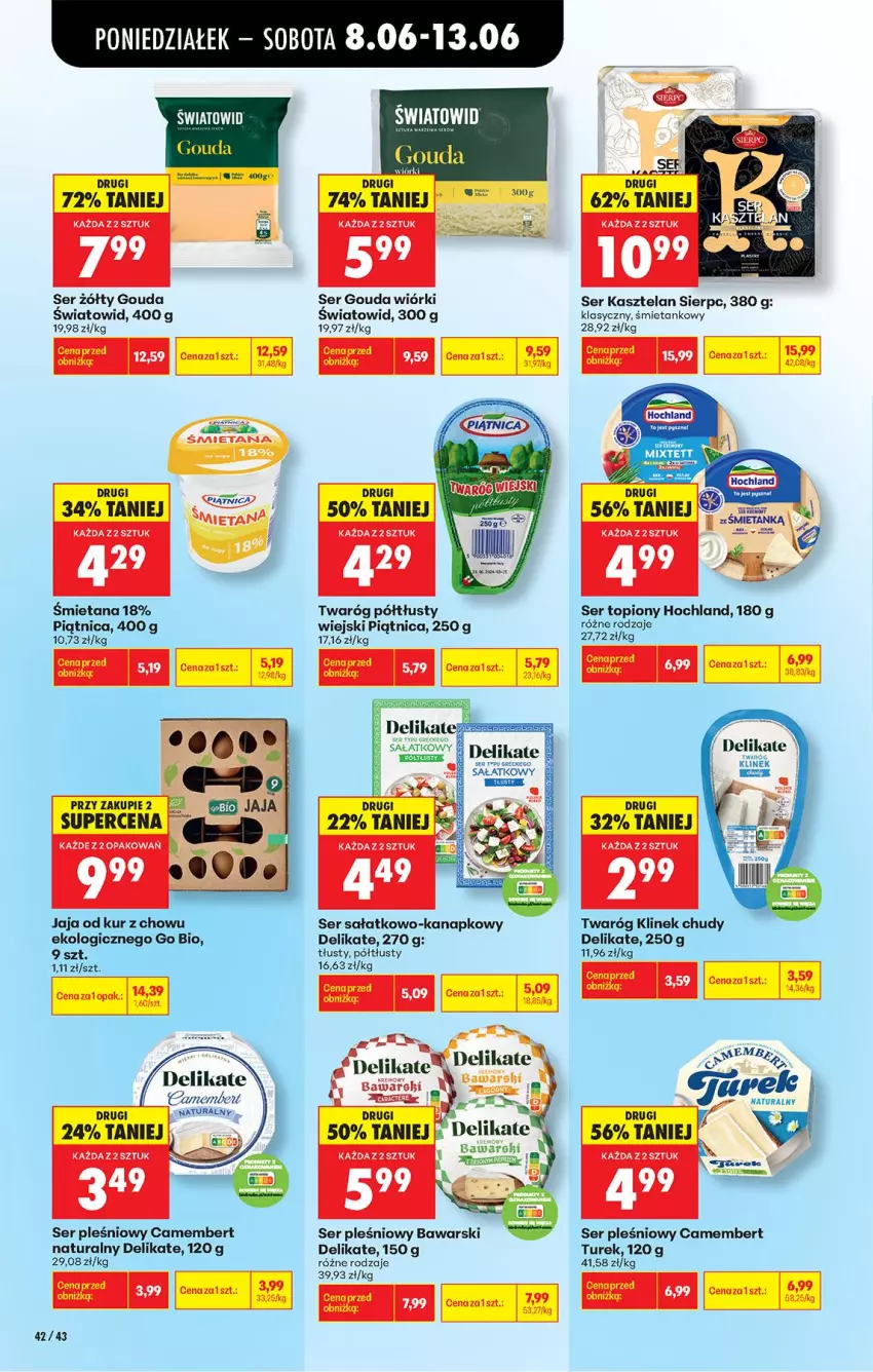 Gazetka promocyjna Biedronka - Od Poniedziałku - ważna 08.06 do 13.06.2026 - strona 50 - produkty: Acer, Camembert, Fa, Gouda, Hochland, Jaja, Kasztelan, Piątnica, Sałat, Ser, Ser Kasztelan, Ser pleśniowy, Ser sałatkowo-kanapkowy, Ser topiony, Top, Twaróg, Twaróg półtłusty