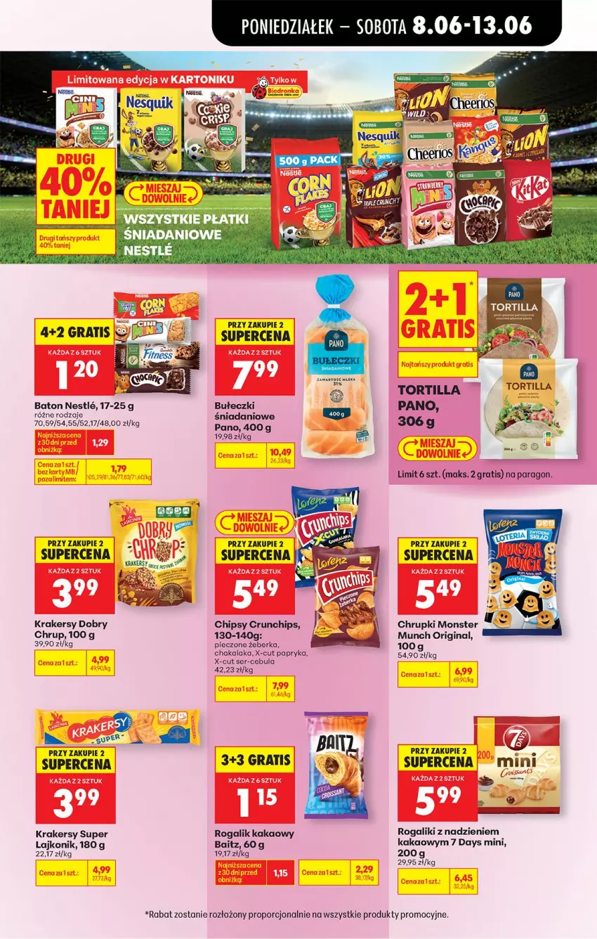 Gazetka promocyjna Biedronka - Od Poniedziałku - ważna 08.06 do 13.06.2026 - strona 59 - produkty: 7 Days, Baton, Bułeczki, Cebula, Chipsy, Chrupki, Crunchips, Danio, Gin, Gra, Kakao, Krakersy, Lajkonik, Monster Munch, Papryka, Piec, Por, Rogal, Ser, Tortilla