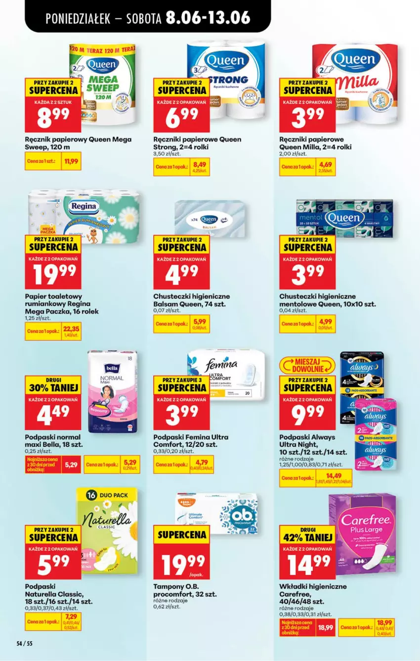 Gazetka promocyjna Biedronka - Od Poniedziałku - ważna 08.06 do 13.06.2026 - strona 74 - produkty: Always, Always Ultra, Bell, Bella, Carefree, Chusteczki, Fa, Gin, Naturell, Naturella, O.B., Orka, Papier, Papier toaletowy, Podpaski, Ręcznik, Ręczniki papierowe, Rolki, Rum, Tampony, Tera, Wkładki