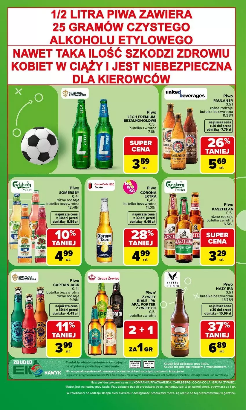 Gazetka promocyjna Carrefour - Gazetka Carrefour, Market Zakupowa taktyka kibica - ważna 29.06 do 04.07.2026 - strona 4 - produkty: Be Be, Captain Jack, Coca-Cola, Gra, Kasztelan, Lech Premium, Piec, Piwa, Piwo, Sok, Somersby