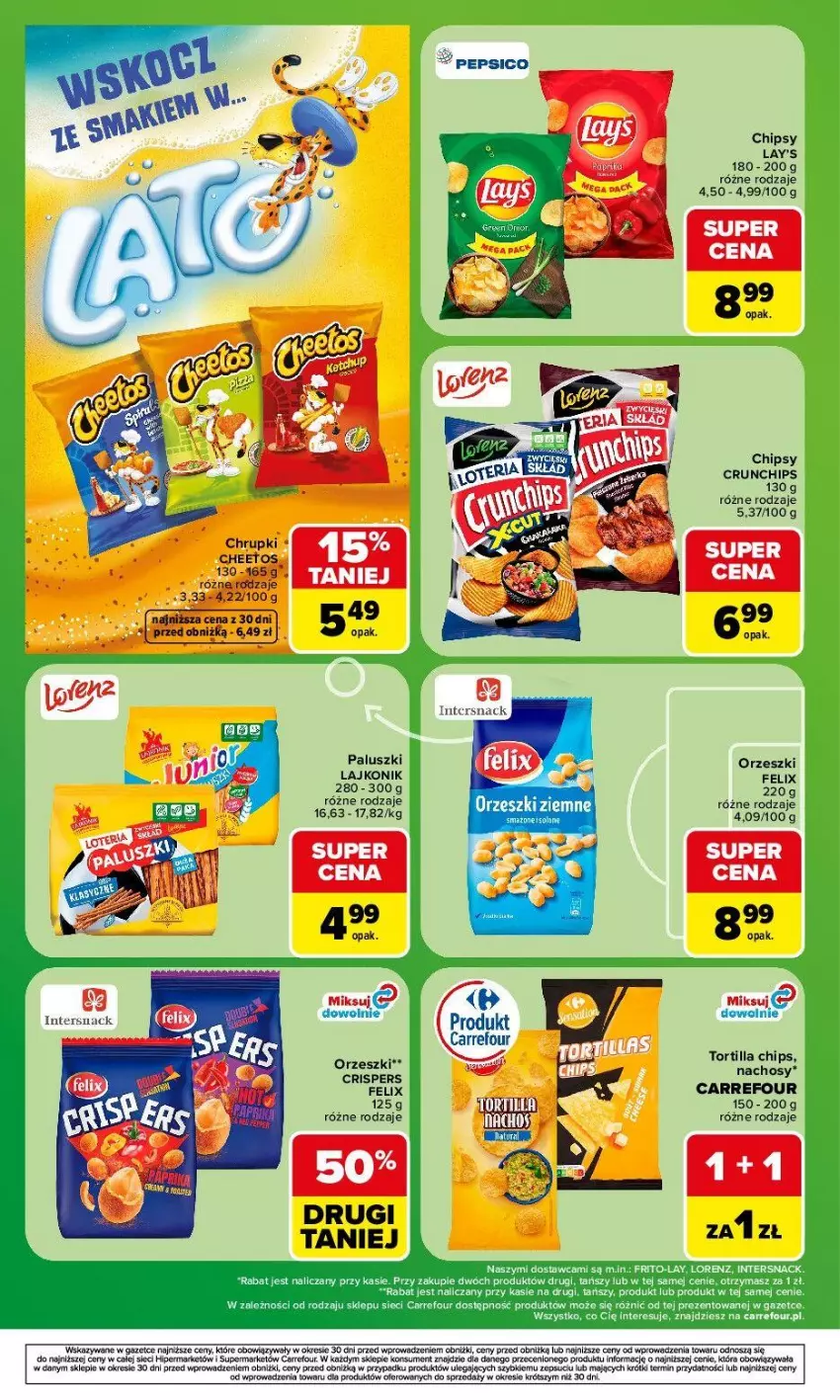 Gazetka promocyjna Carrefour - Gazetka Carrefour, Market Zakupowa taktyka kibica - ważna 29.06 do 04.07.2026 - strona 6 - produkty: Chipsy, Crunchips, Felix, Lajkonik, Orzeszki, Pepsi, Tortilla, Tortilla Chips
