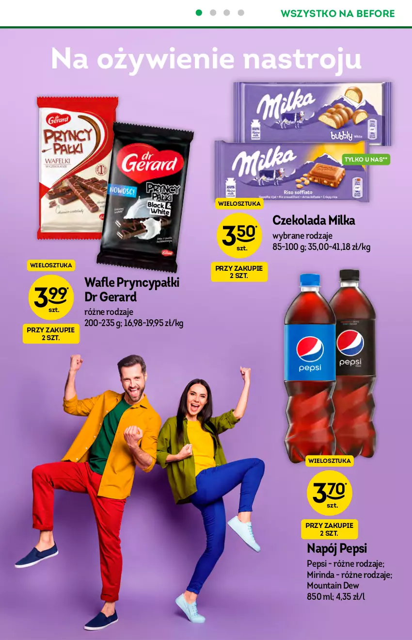 Gazetka promocyjna Żabka - ważna 22.09 do 28.09.2021 - strona 22 - produkty: Czekolada, Dr Gerard, Milka, Mirinda, Napój, O nas, Pepsi, Wafle