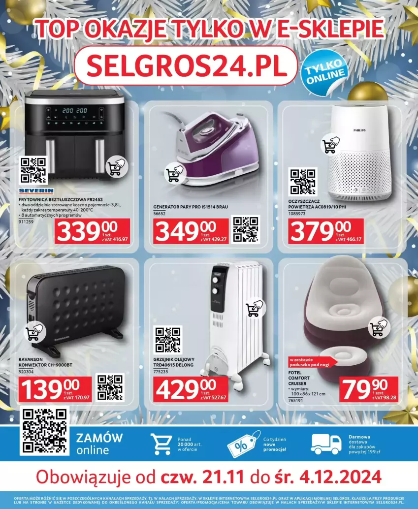 Gazetka promocyjna Selgros - ważna 21.11 do 04.12.2024 - strona 2 - produkty: Fotel, Generator pary, Gra, Grzejnik, Kosz, Olej, Philips, Poduszka, Ser