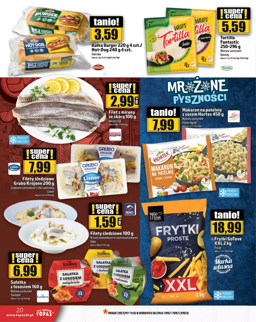 Gazetka promocyjna Topaz - Gazetka - ważna 15.08 do 21.08.2024 - strona 20 - produkty: Bułka, Burger, Frytki, Mus, Ogród, Sos, Top, Tortilla