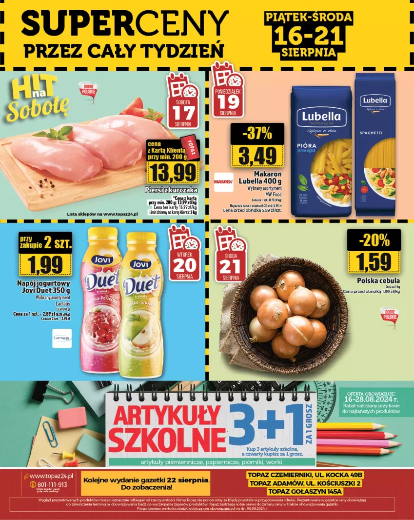 Gazetka promocyjna Topaz - Gazetka - ważna 15.08 do 21.08.2024 - strona 30 - produkty: Bell, Bella, Cebula, Koc, Lubella, Makaron, Olej, Papier, Piórnik, Spaghetti, Top