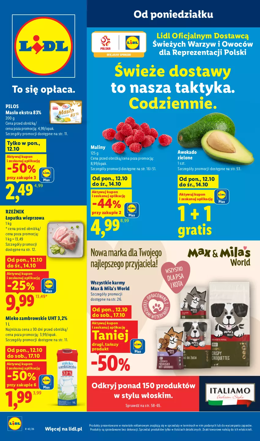 Gazetka promocyjna Lidl - Gazetka - ważna 12.10 do 14.10.2026 - strona 1 - produkty: Gra, Maliny, Masło, Mleko, O nas, Pilos