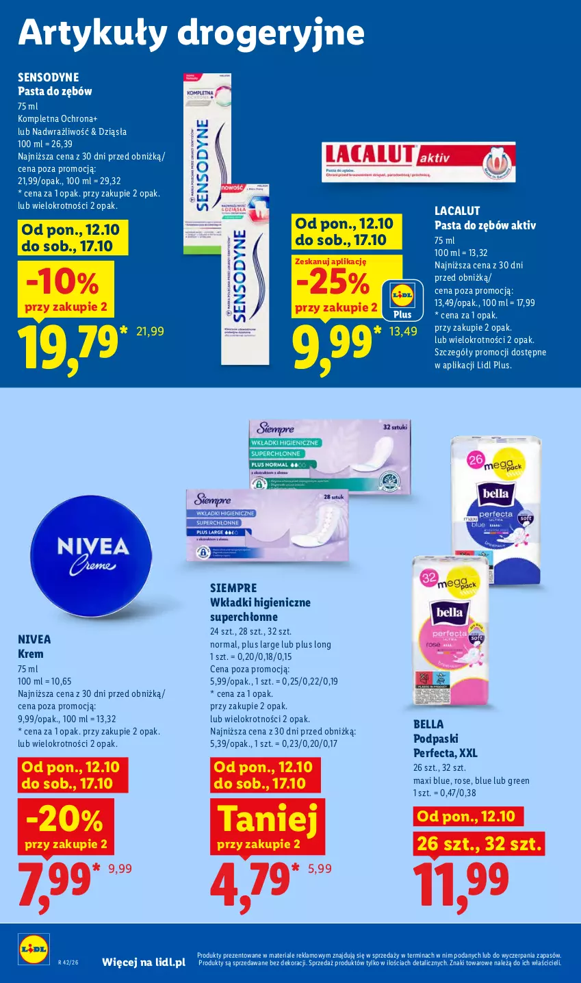 Gazetka promocyjna Lidl - Gazetka - ważna 12.10 do 14.10.2026 - strona 106 - produkty: Bell, Bella, Lacalut, Nivea, Pasta do zębów, Perfecta, Podpaski, Sensodyne, Wkładki