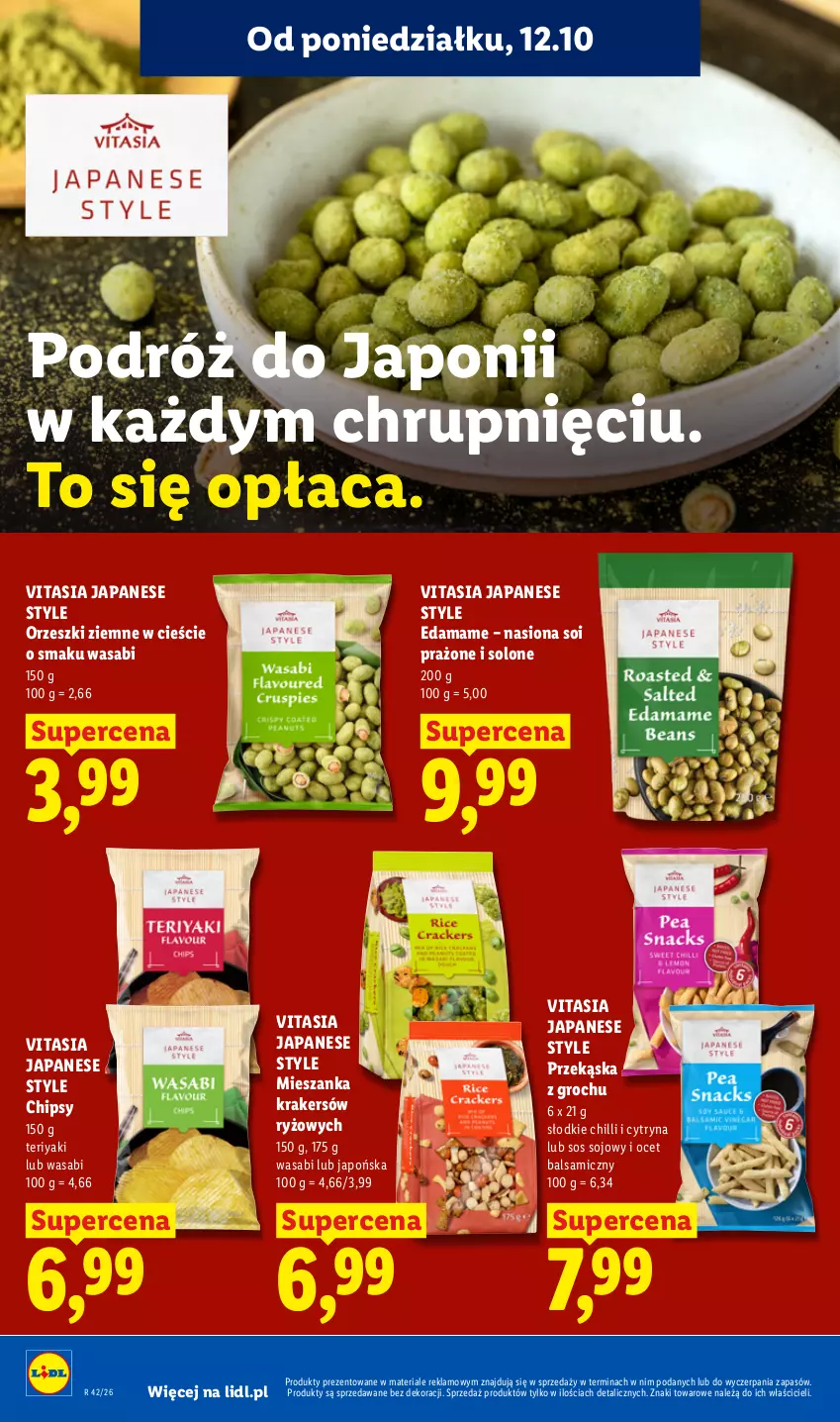 Gazetka promocyjna Lidl - Gazetka - ważna 12.10 do 14.10.2026 - strona 74 - produkty: Chipsy, Edam, Groch, Ocet, Ocet balsamiczny, Orzeszki, Orzeszki ziemne, Ryż, Sos, Sos sojowy, Wasa
