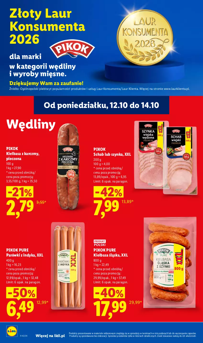 Gazetka promocyjna Lidl - Gazetka - ważna 12.10 do 14.10.2026 - strona 80 - produkty: Fa, Kiełbasa, Kiełbasa śląska, Laur, Parówki, Parówki z indyka, Piec, PIKOK, Pur, Szynka