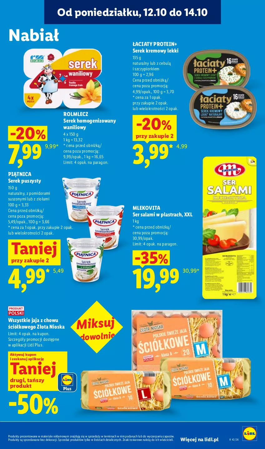 Gazetka promocyjna Lidl - Gazetka - ważna 12.10 do 14.10.2026 - strona 83 - produkty: Jaja, Mleko, Mlekovita, Piątnica, Rolmlecz, Salami, Ser, Ser salami, Serek, Serek homogenizowany, Serek puszysty