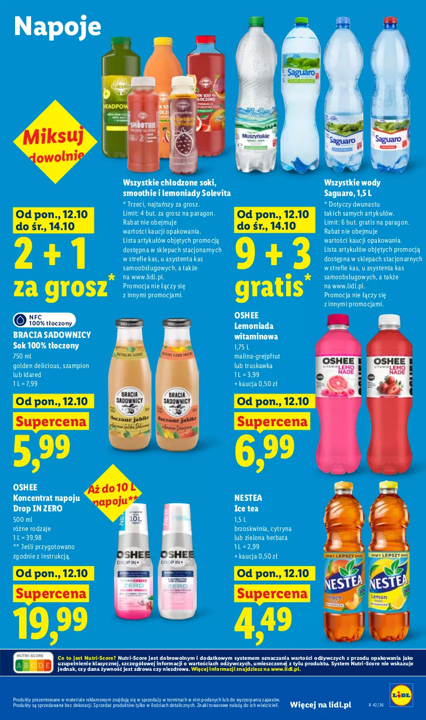 Gazetka promocyjna Lidl - Gazetka - ważna 12.10 do 14.10.2026 - strona 95 - produkty: Gra, Grejpfrut, Herbata, Ice tea, Lemoniada, Napoje, Nestea, Oshee, Smoothie, Sok, Szampion