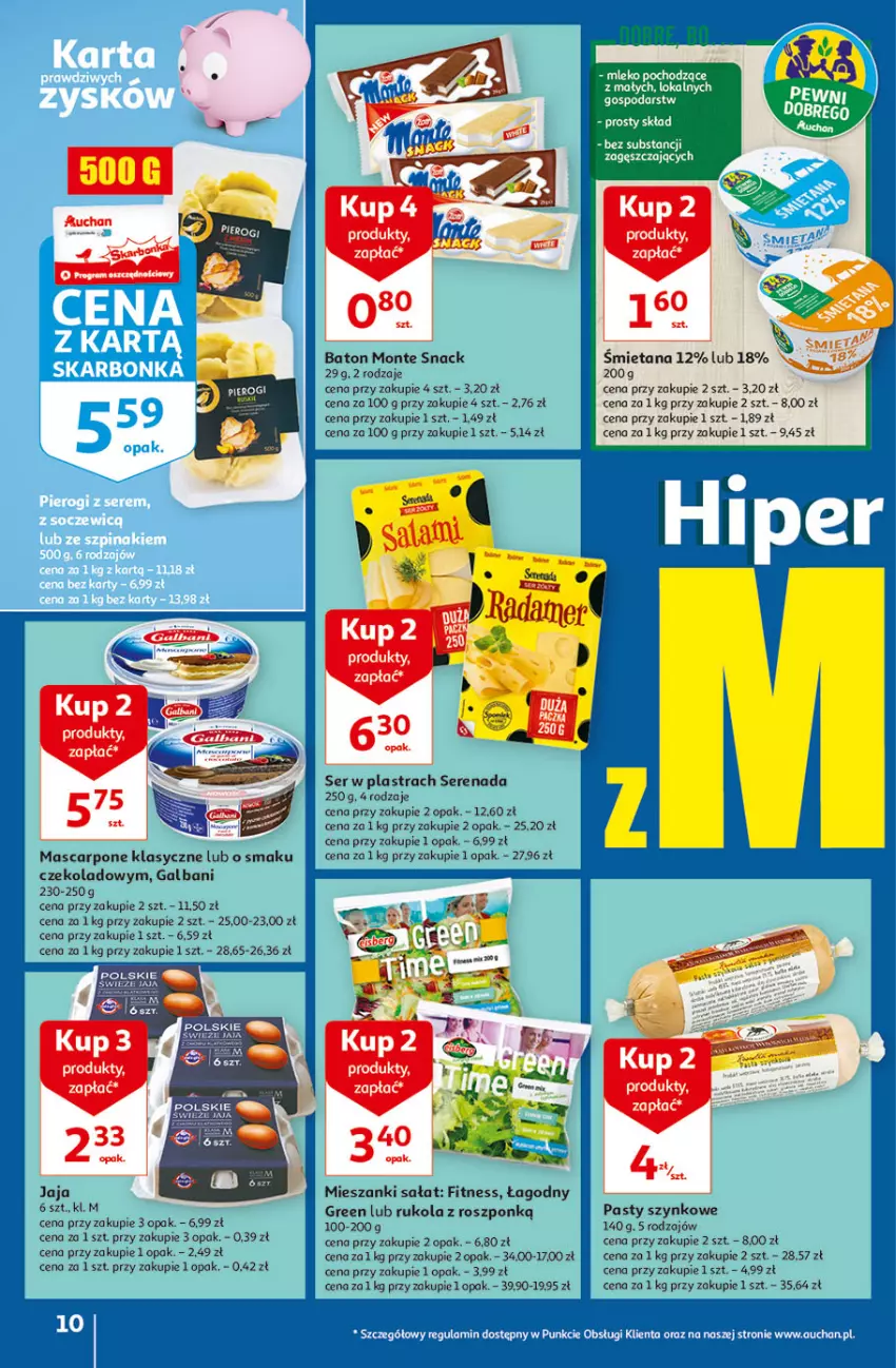Gazetka promocyjna Auchan - Hiperoszczędzanie w wersji Maxi Paki Hipermarkety - ważna 16.09 do 22.09.2021 - strona 10 - produkty: Baton, Galbani, Jaja, Mascarpone, Monte, Rukola, Sałat, Ser