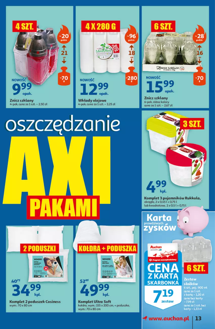Gazetka promocyjna Auchan - Hiperoszczędzanie w wersji Maxi Paki Hipermarkety - ważna 16.09 do 22.09.2021 - strona 13 - produkty: Kołdra, Olej, Poduszka, Pojemnik, Znicz