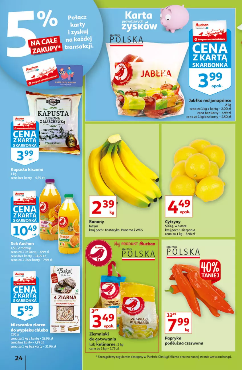 Gazetka promocyjna Auchan - Hiperoszczędzanie w wersji Maxi Paki Hipermarkety - ważna 16.09 do 22.09.2021 - strona 24 - produkty: Banany, Cytryny, Jabłka, Papryka, Ziemniaki